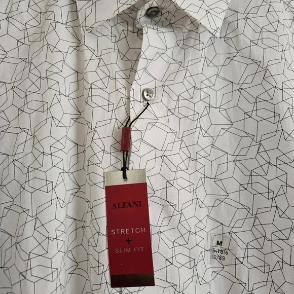 Alfani Men's Triangle Dot Button Up Dress Shirt Slim Fit White Size M  #008 - Picture 8 of 8